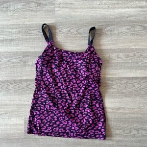 Lululemon navy purple cheetah print tank with built-in bra size 6 tag removed
